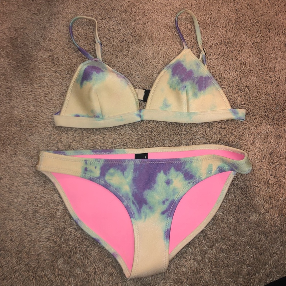 Blue & Purple Tie Dye TRIANGL Swimsuit Set